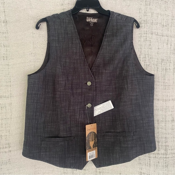 NWT Chef Works URBAN Collection Button Front Gray Black Cotton Blend Vest SizeM - Picture 2 of 9